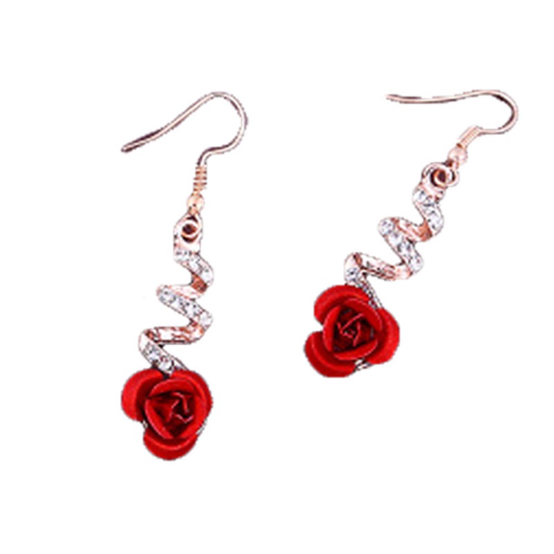 Fancyqube Anting Menjuntai Bentuk Mawar Merah Spiral Untuk Perhiasan Wanita