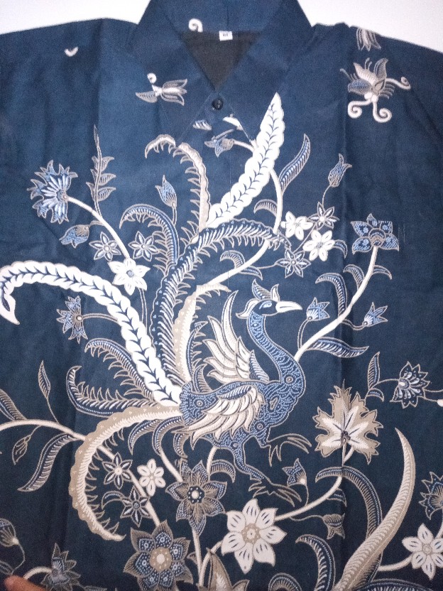 Batik Pria Merak Khayangan Biru Size M - Xxl  Batik Solo Katun Sragenan Full Furing