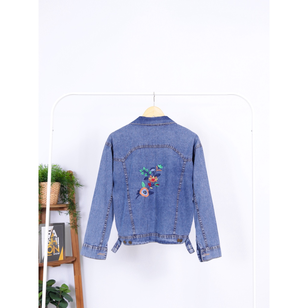 JAKET JEANS VALLERY WANITA MOTIF FLOWER bordir - korean style / jaket kekinian