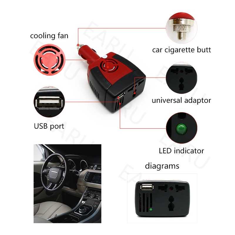 Power Inverter colokan lighter Mobil 150wat DC 12V to AC 220V 2 USB Port BERKUALITAS