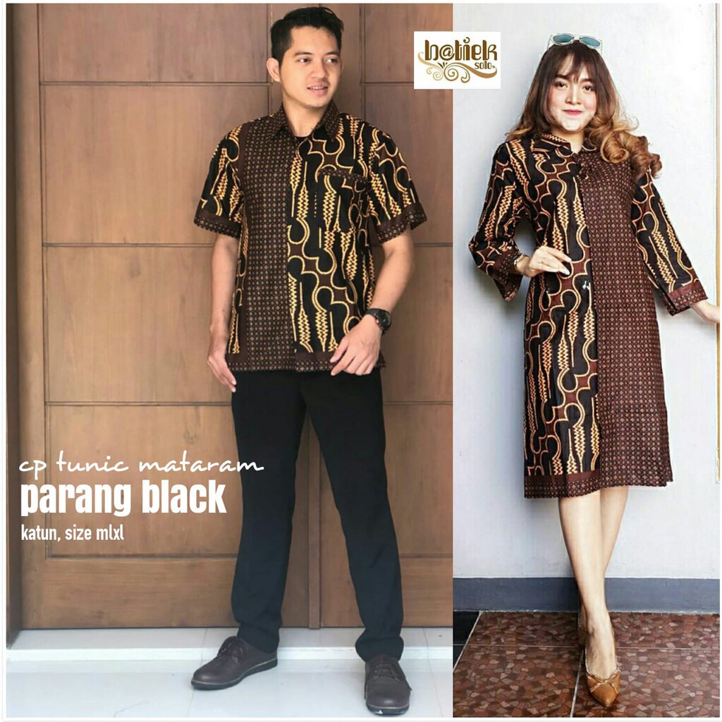 Couple Tunik Mataram Parang Black Jumbo Sarimbit Batik Solo Kantor