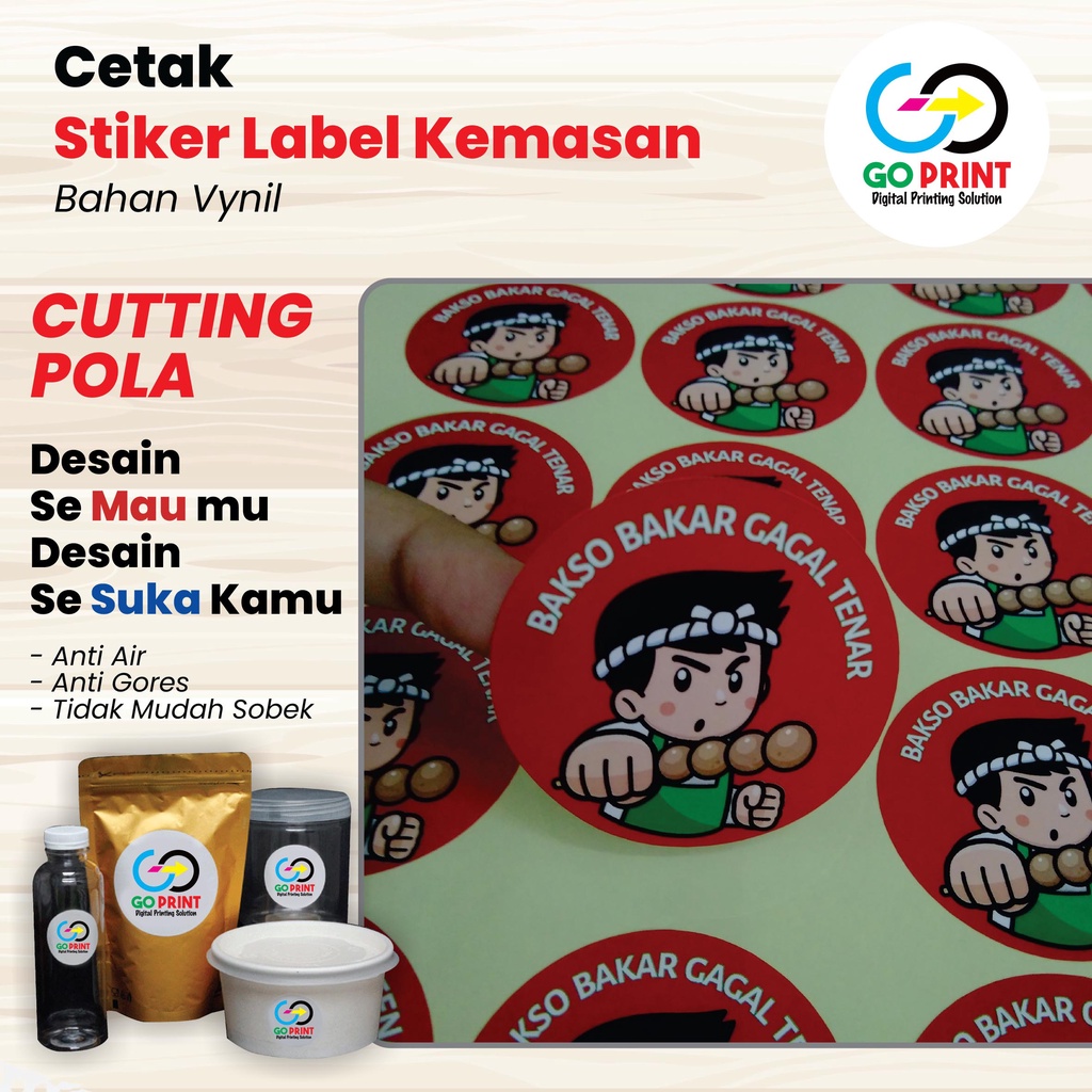 

Cetak Stiker Vynil Anti Air A3+ / Label Makanan / Label Minuman / Label Kemasan / Label Botol