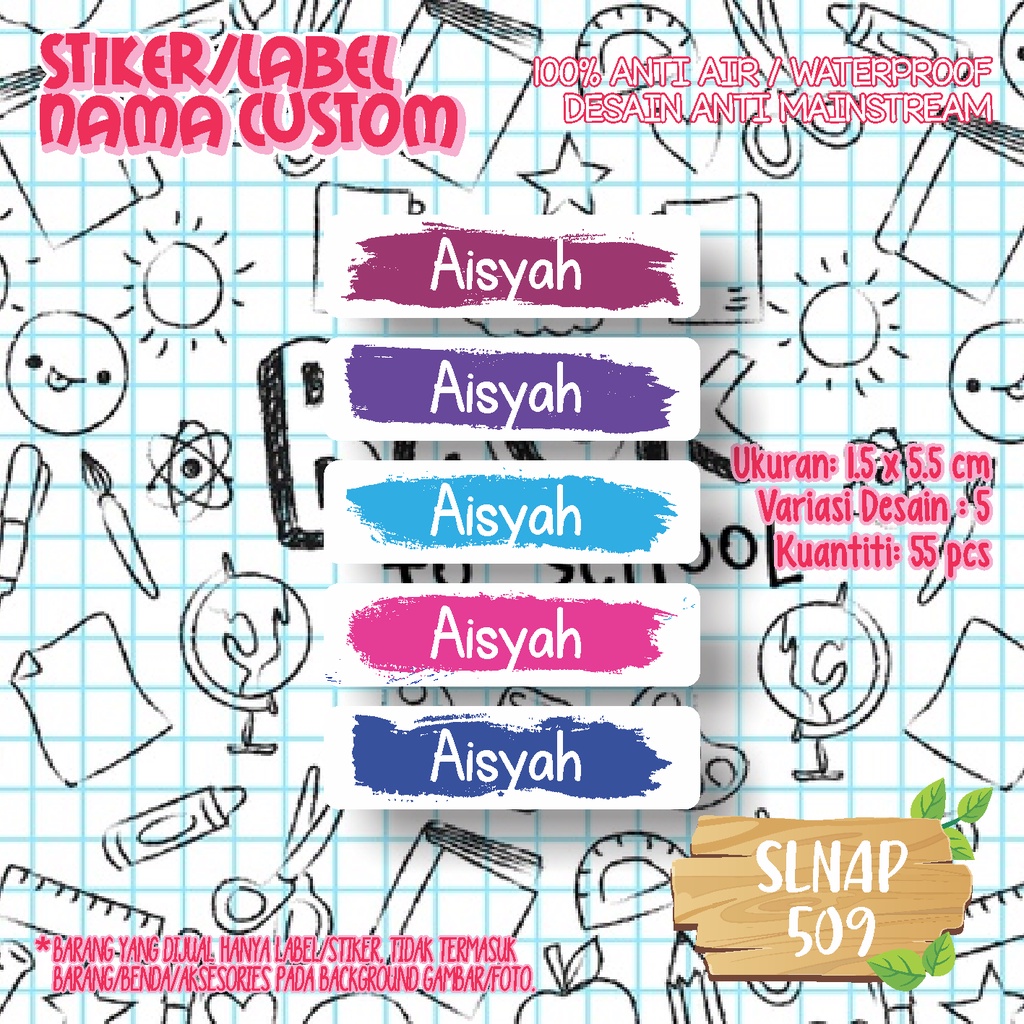 

sticker label nama waterproof kartun warna warni SLNAP 509