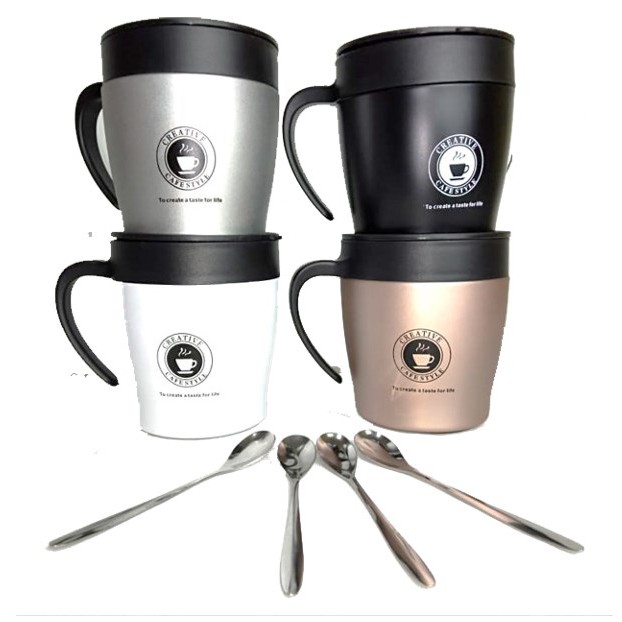 TERBARU!!! GRATIS PACKING BUBBLE Mug Kopi Stainless Stell 330 ml (FREE SENDOK KOPI)