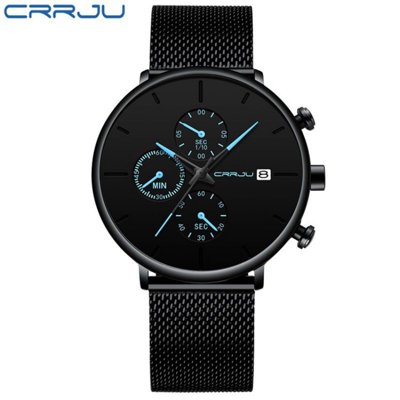 CRRJU jam tangan casual quartz analog casing stainless steel chronograph