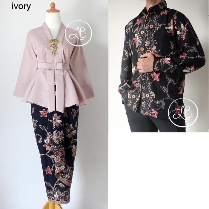 Kebaya Modern Setelan Floy Ivory + Kemeja Tangan Panjang