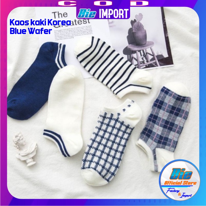 Kaos Kaki Korea Wanita Motif Blue Wafer Impor Best Seller