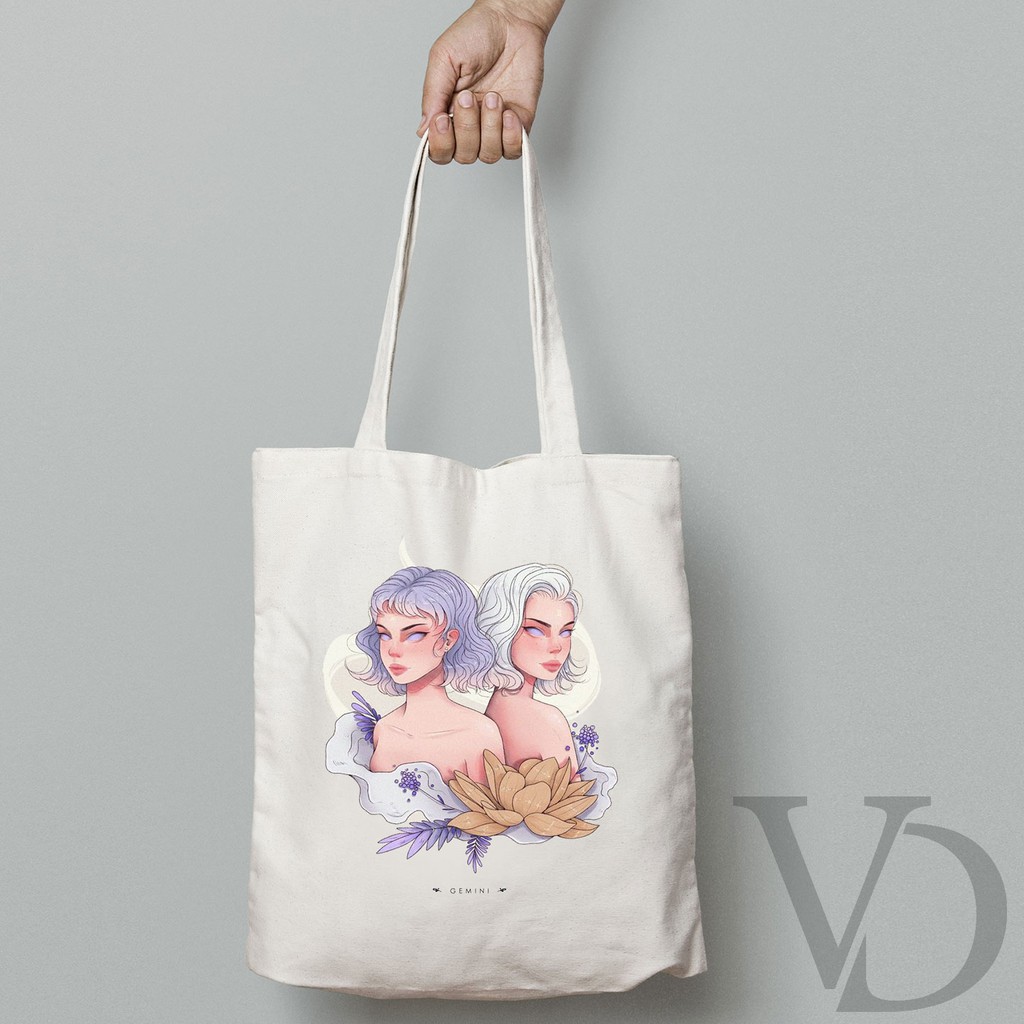 TOTE BAG BAHAN KANVAS MOTIF ZODIAC ART TERBARU / AESTHETIC TOTE BAG / TAS BELANJA MOTIF ZODIAK