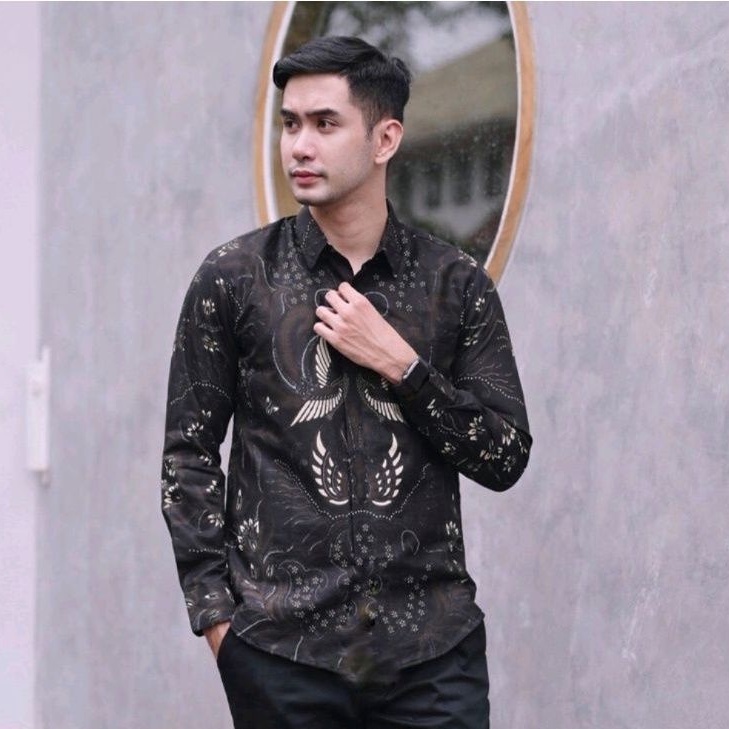 Hem Atasan Baju Kemeja Batik Kondangan Pria Lengan Panjang Slim Fit Premium Katun Solo Lapis Furing Modern