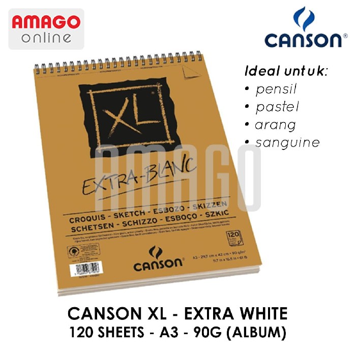 CANSON XL - EXTRA WHITE - 120 SHEETS - A3 - 90G (ALBUM)  200787501