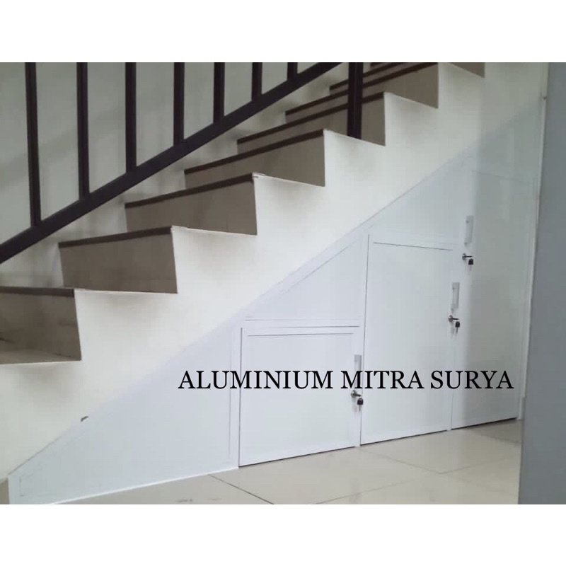 Pintu Bawah Tangga Set Aluminium ACP Kusen Gudang Laci Lemari Kabinet Tangga Rumah Tangerang Jakarta
