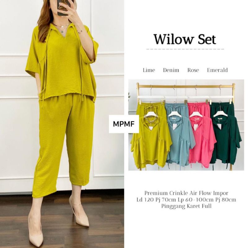WILOW SET BY MPMF SETELAN ONE SET SETCEL BLOUSE PANTS JUMBO WANITA CASUAL POLOS PREMIUM CRINKLE AIRF