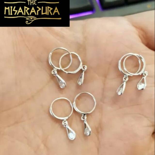 ANTING ANAK BAYI BALITA BULAT GANTUNG MATA AIR ZIRCON PERAK SILVER 925 LAPIS EMAS
