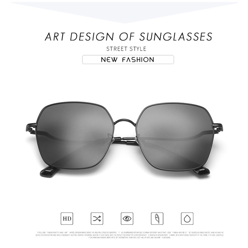 Korean Shade Kacamata Hitam Wanita Metal Square Frame UV400
