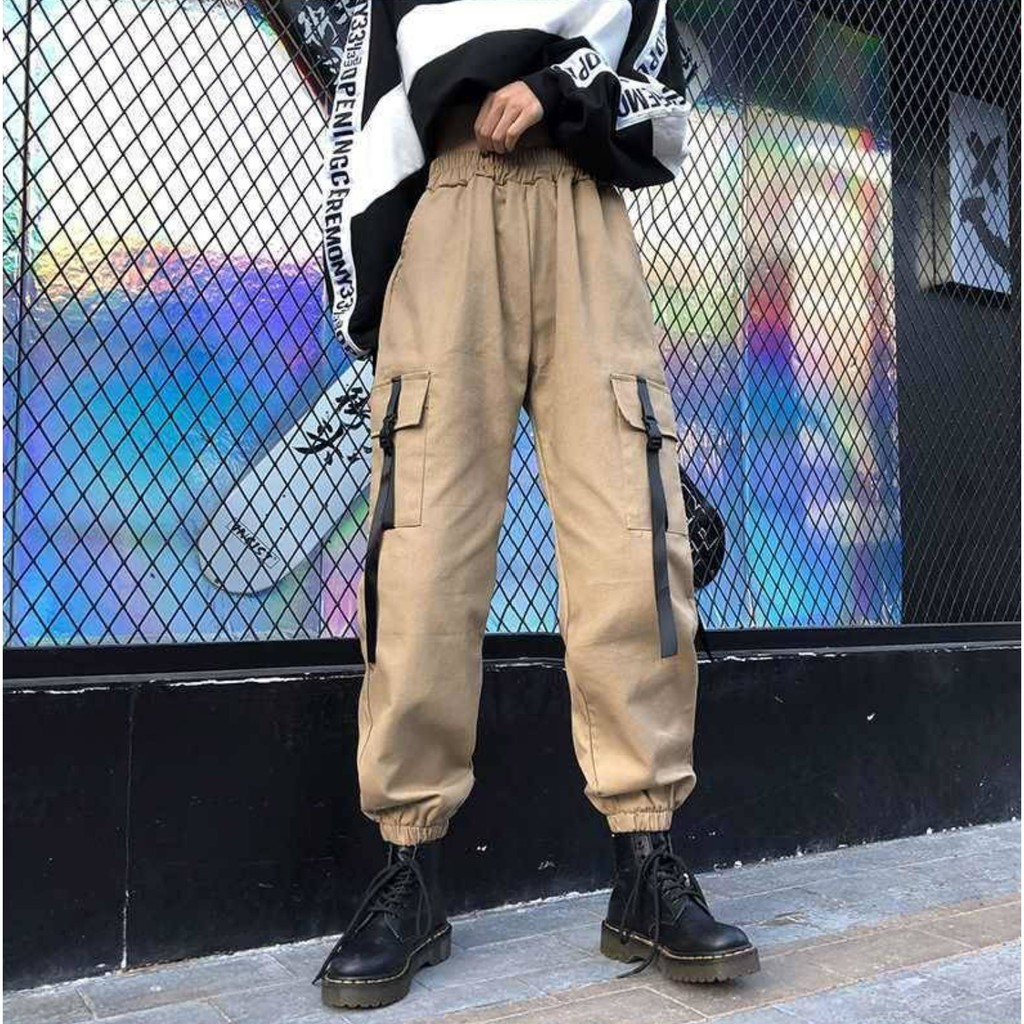 KBT-36 celana kargo pants cargo pria wanita hitam khaki import korea jepang