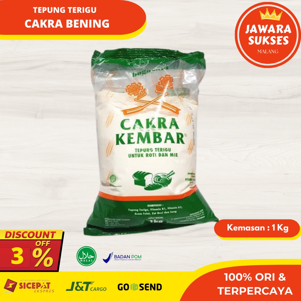 

Tepung Cakra Bening Ekonomis 1kg | Protein Tinggi Bogasari