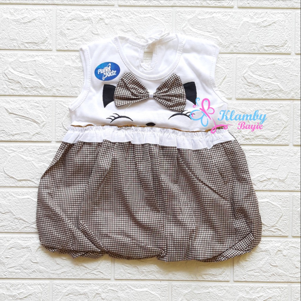 PLANET KIDZ Dress Rok Balon Bayi 0-6 bulan Motif Kotak / Baju Anak Bayi Perempuan Murah Lucu Bagus-Coklat