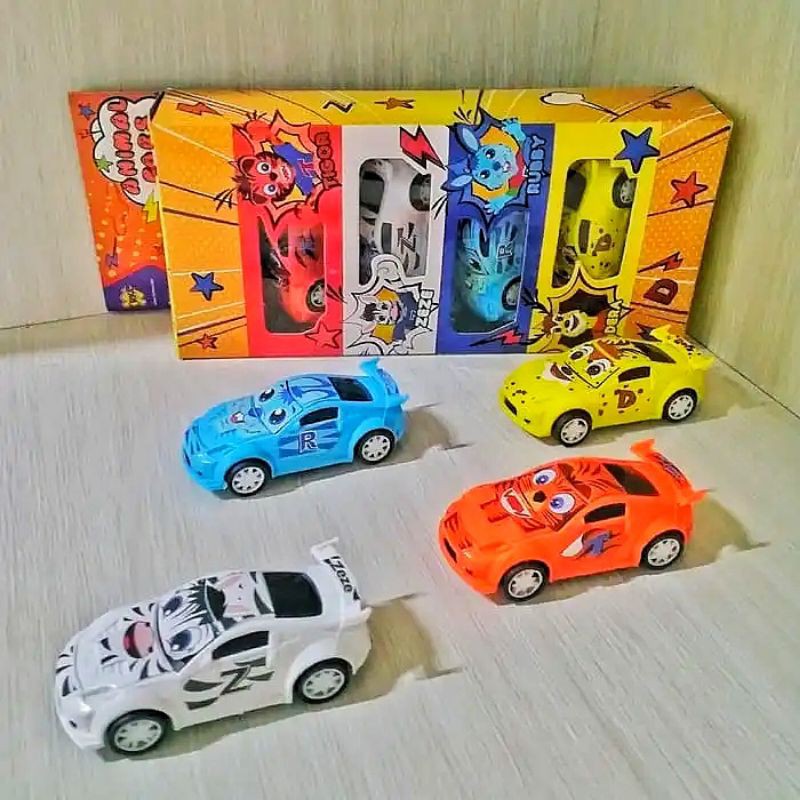 Mainan Mobil Animal Cars Pullback Isi 4pcs Tigor Zeze Rubby Dera Mainan Mobil Jeep Polisi Mainan Mobil Truck Contruksi Set Minan Mobil PMK Pemadam Kebakaran Set Mobil Ambulan