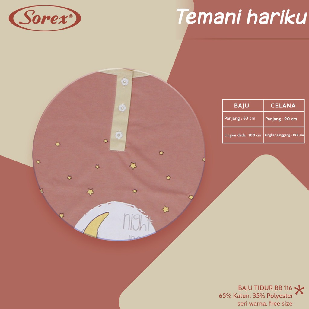 Sorex Baju Tidur 1 Set Atasan Pendek Kancing + Celana Panjang Katun Adem Piyama Freesize  BB 116-4