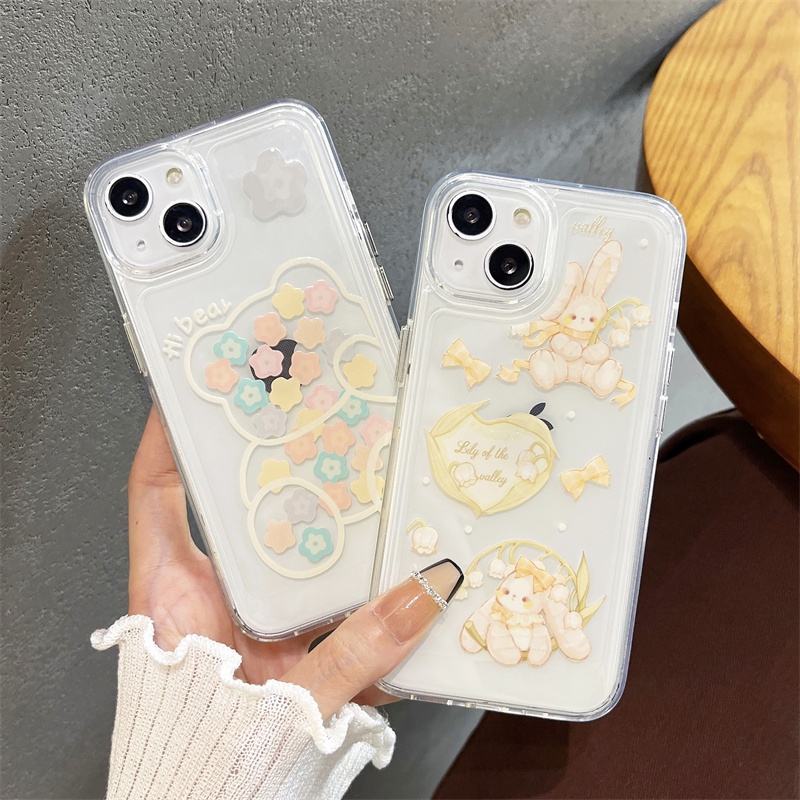 Casing iphone 11 12 13 pro max x xs xr xsmax 7 8 plus Motif Bunga Dan Beruang Shockproof