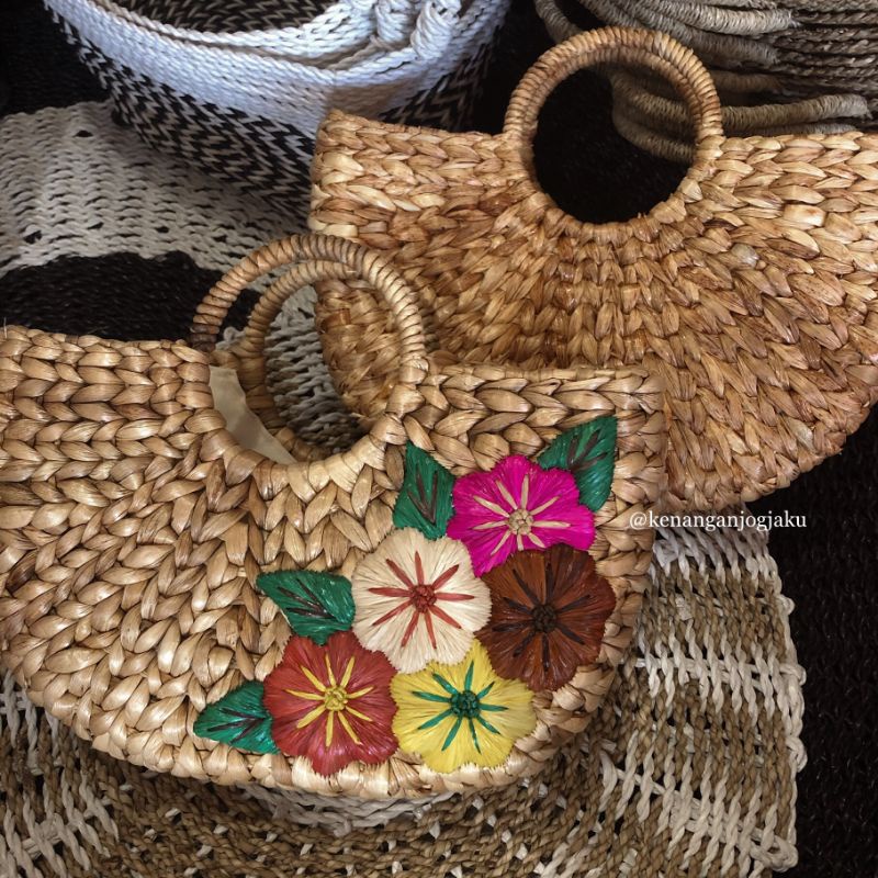 Batari Natural Bag || KJ Craft Tas Eceng Gondok Sulam Polos Etnik Jogja Bali Anyam Anyaman Estetik A