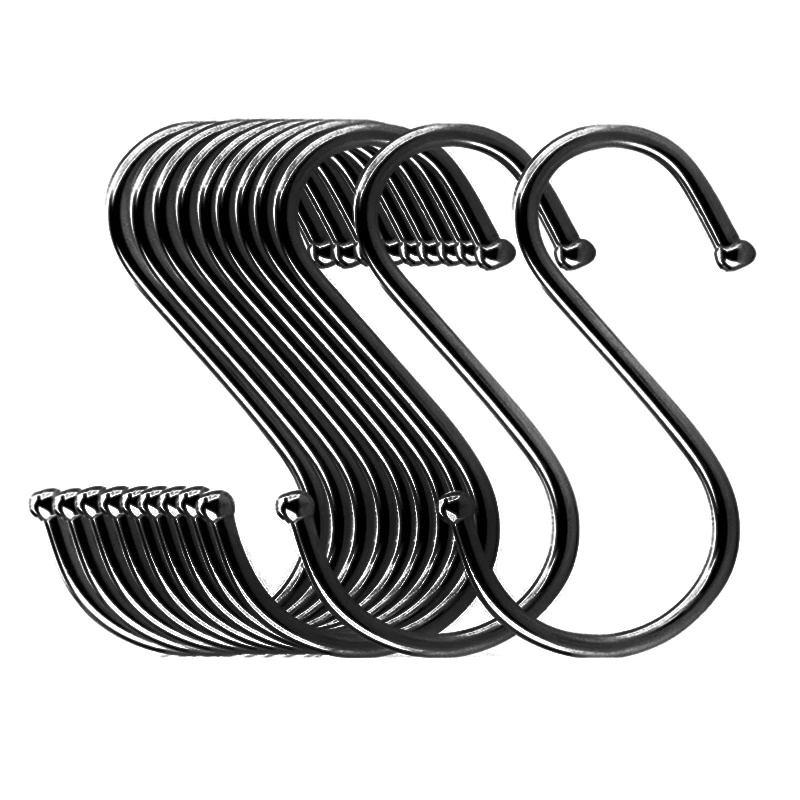 [Home Creative Black S Shaped Storage Hooks][Kitchen Pans Pots Bag Towels Hanging Holder ] [Stainless steel closet organizer ][Multifunction Bathroom KitchenSelf Adhesive Nail-Free Door Hanger Hook]