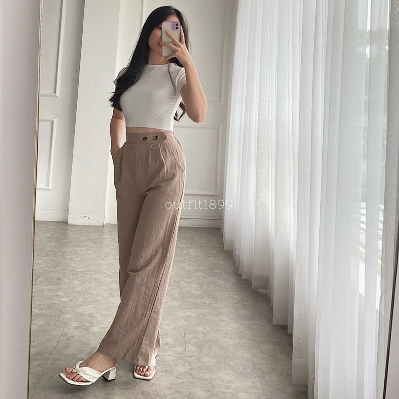 Kulot Linen Import Highwaist wanita Cullote Pants Wide Leg Cullotes Celana Kulot Cewek Cewe Terbaru 2022 Terlaris