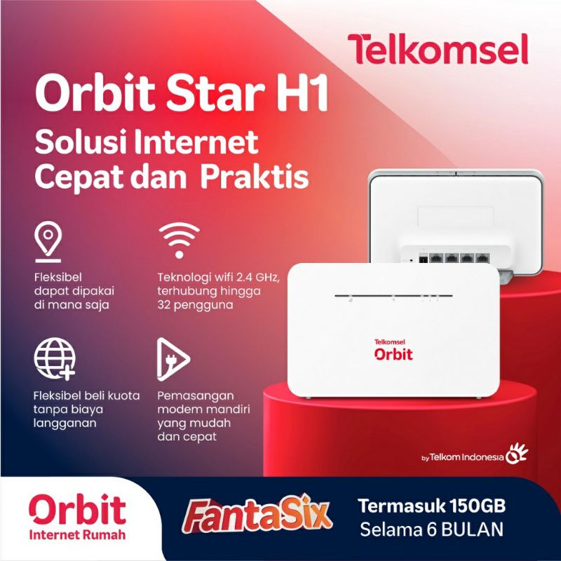 Telkomsel Orbit Star H1 Modem WiFi 4G Huawei B311 Free Perdana Kuota