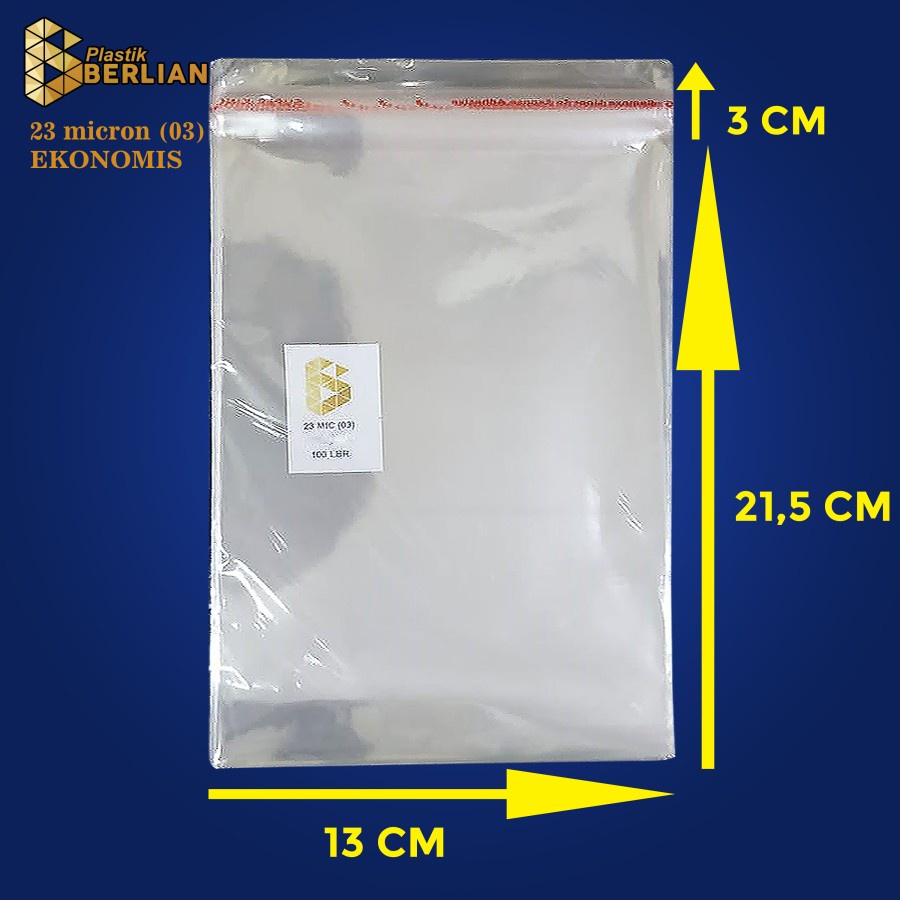 

13 x 21,5cm Plastik OPP EKONOMIS 23micron (100 lbr) (lem/seal)