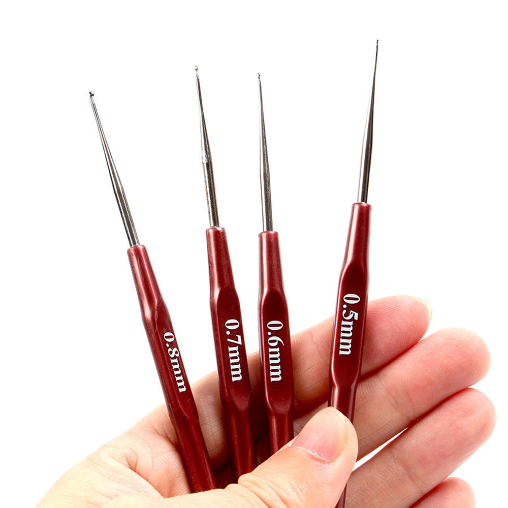 4pcs / Set Jarum Kait Crochet Gagang Plastik Untuk Membuat Wig Rambut Gimbal