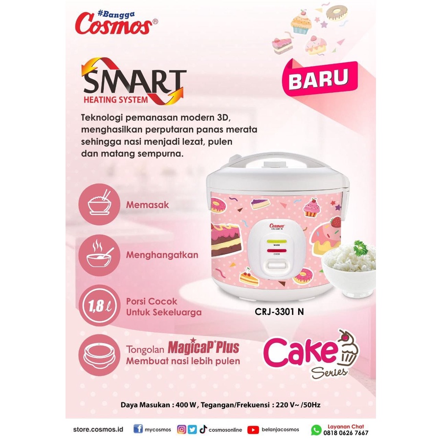 Magic Com Cosmos CRJ-3301NC Rice Cooker 1.8 Liter CRJ-3301 NC / CRJ-3301N  / CRJ-3301 N Cake Series