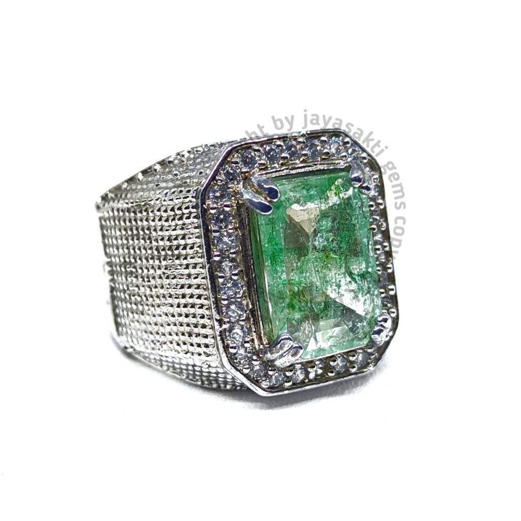 Natural Batu Permata Emerald Berly Zamrud Colombia Octagon Ring Alpaka EBZC04