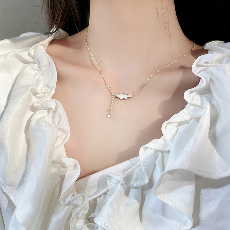 Magic789 Trendy Crystal Charm Gold Angel Wing Clavicle Chain Necklace for Women Chic Girls Choker