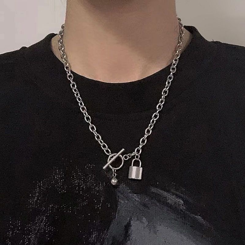 OT Kalung Rantai Dengan Liontin Gembok Gaya Hip Hop Untuk Wanita