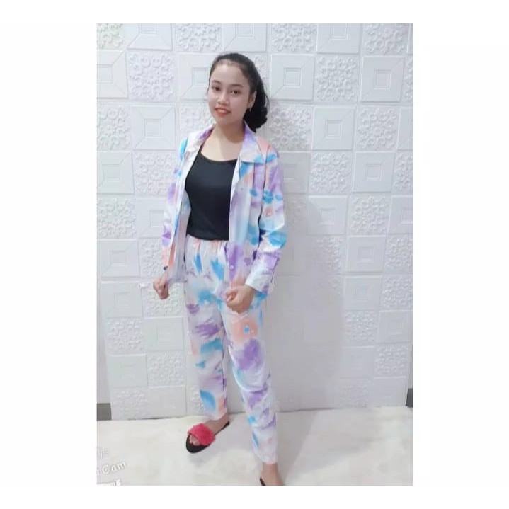 GALAXY SHORT &amp; LONGSLEEVE SET - BAJU TIDUR KEMEJA TIE DYE SET/DAILY SET/PIYAMA SET CP &amp; PP FIT XL P2