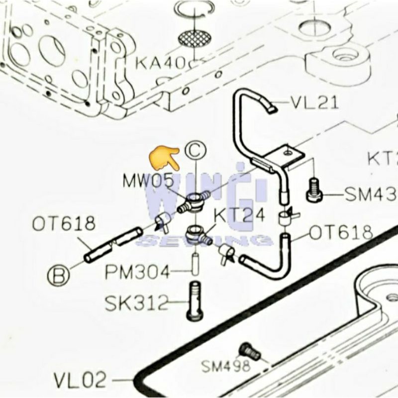 MW05 SIRUBA VC008 Sambungan Selang Oli Cabang 2 Mesin Jahit Overdeck