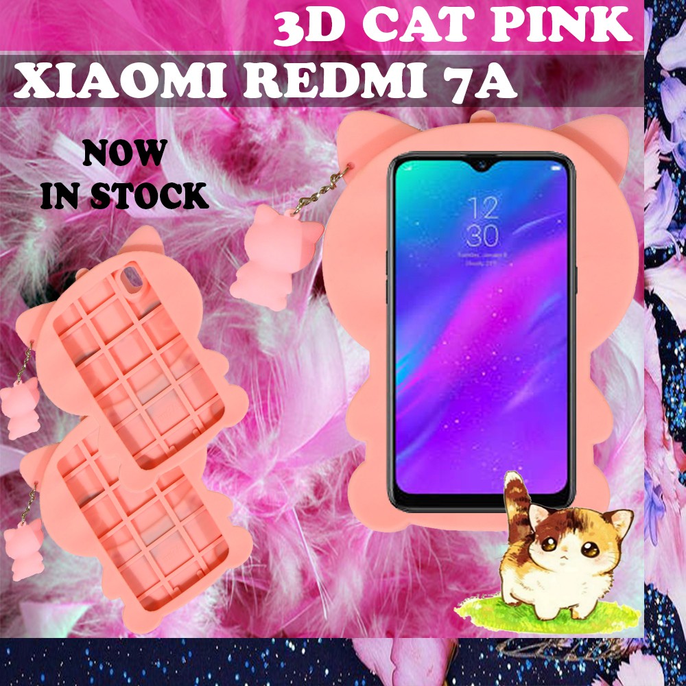 Case 3D Xiaomi Redmi 7A / Xiaomi Redmi Note 8 Pro / Xiaomi Redmi Note 8 / Xiaomi Redmi 7 / Xiaomi Redmi 8 / Xiaomi Redmi Note 7 / Xiaomi Mi A2 Lite / Xiaomi Redmi 6 Pro / Oppo A9 2020 Cat Pink Stripes Silikon 3D Baju Garis Merah Cute Case Karakter - Pink