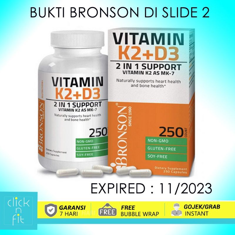 READY STOCK BRONSON Vitamin D3 + K2 (MK7) 5000IU 120caps, 250 caps, 360caps