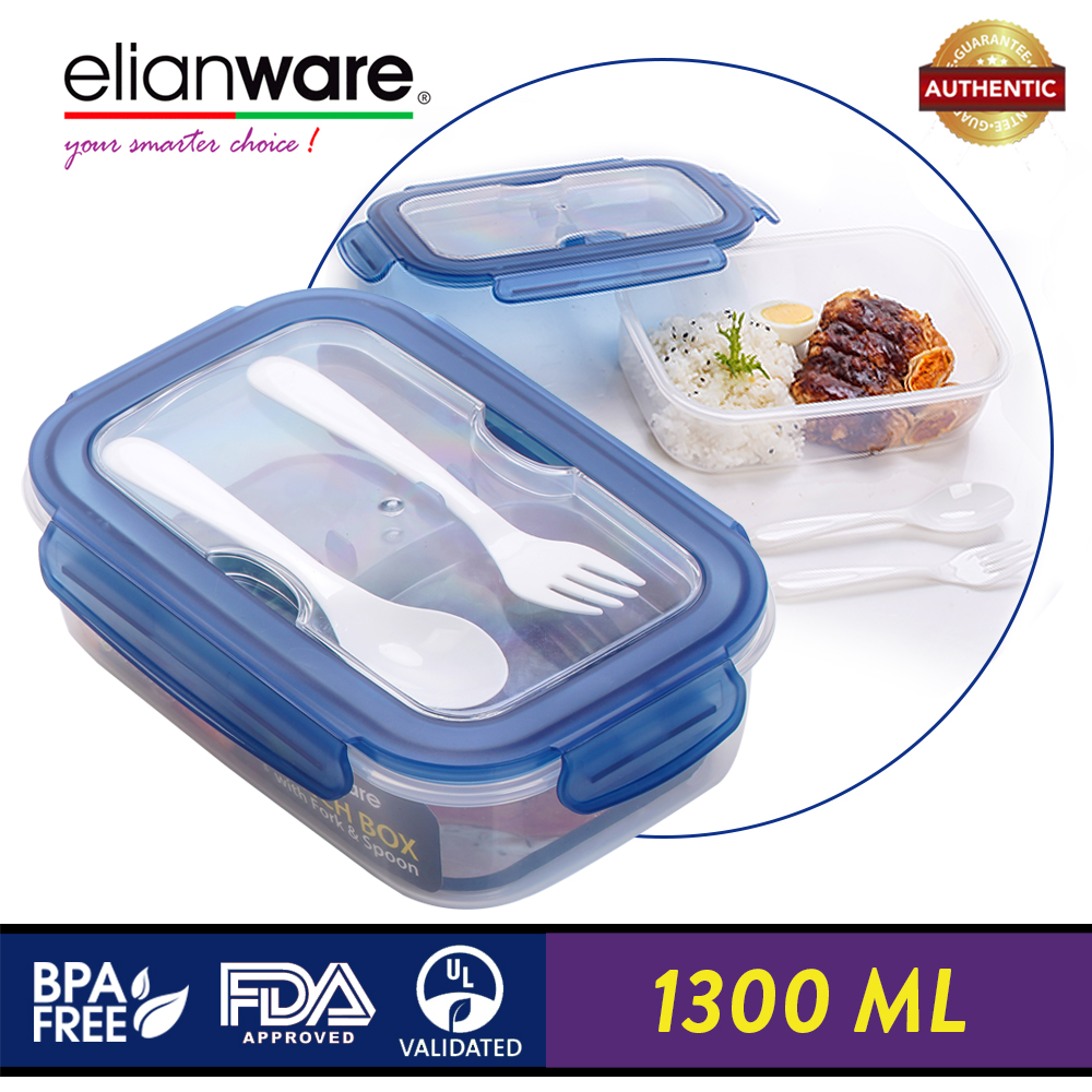 Tempat Makan Anti Tumpah Elianware Ezy-Lock Acrylic Microwavable Lunch Box Anti-Leak Lunchbox Bento (1.3L)