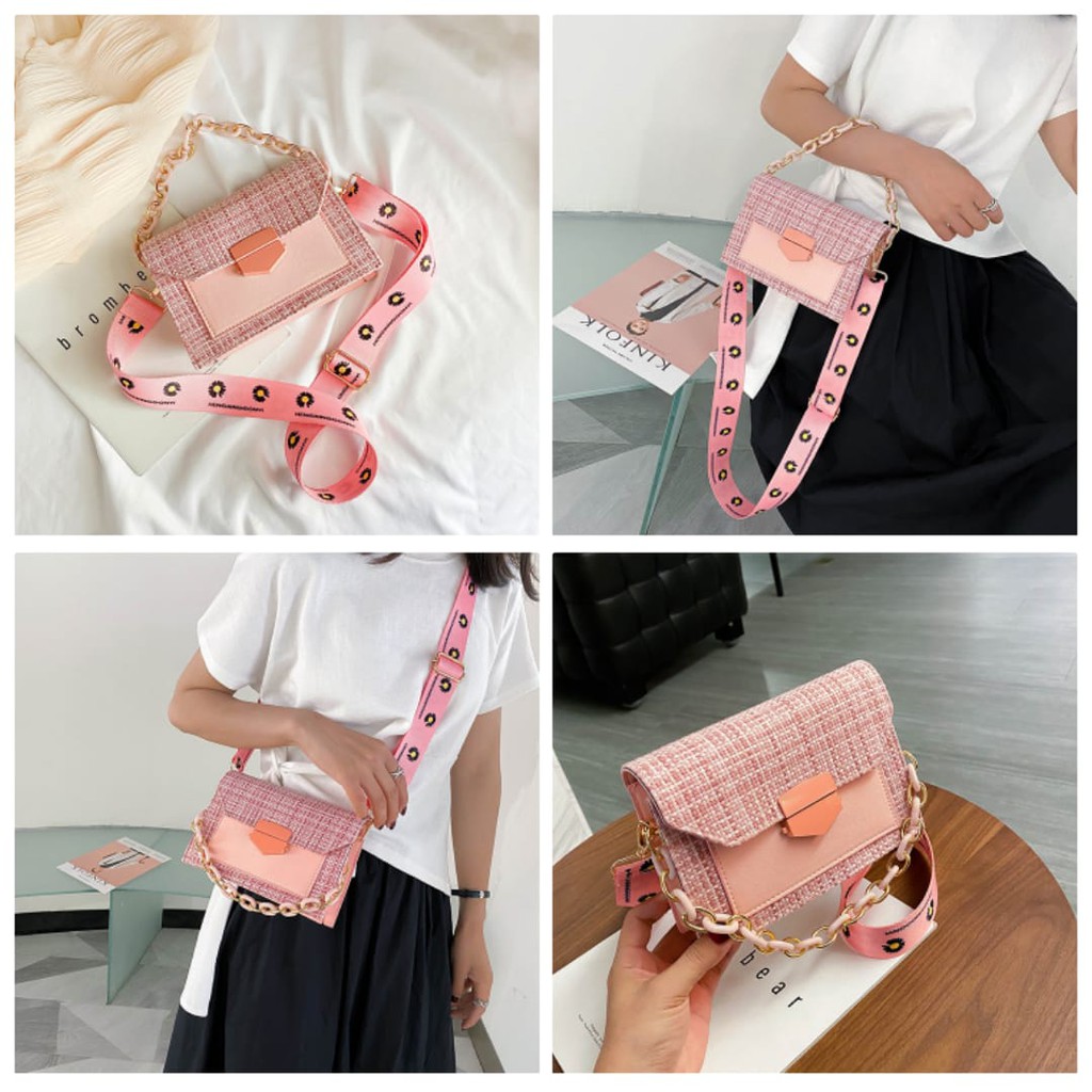 TAS SELEMPANG WANITA IMPORT KAZMA KOREA TALI LEBAR MURAH SLING BAG RANTAI KECIL FASHION PROMO