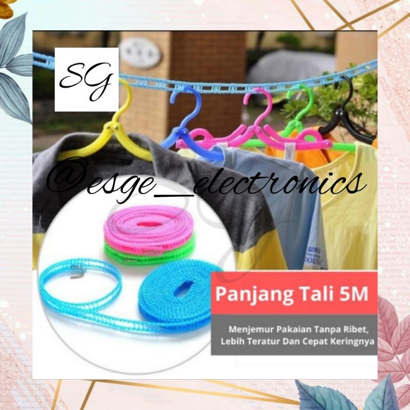 TALI GANTUNGAN BAJU TALI JEMURAN BAJU 5 METER TALI JEMURAN PAKAIAN GANTUNGAN PAKAIAN GANTUNGAN TALI JEMURAN PAKAIAN LUBANG GANTUNGAN PAKAIAN CLOTHES LINE TALI JEMUR PAKAIAN 5 METER SUPER PRAKTIS LANGSUNG PAKAI JEPITAN JEMURAN BAJU PAKAIAN TALI LAUNDRY