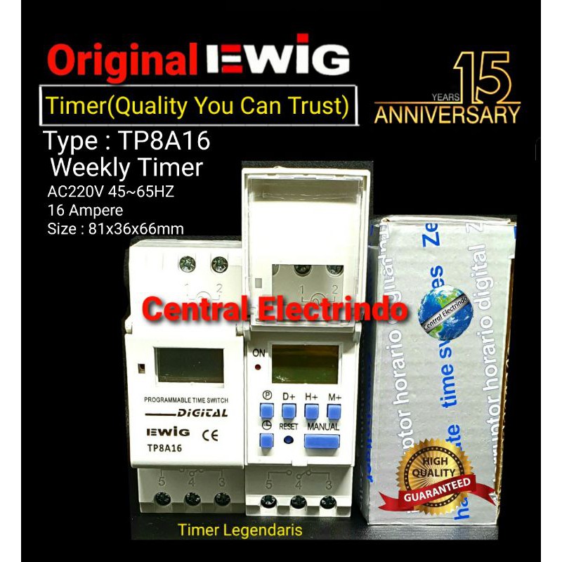 Timer Weekly Digital EWIG TP8A-16A AC 220V (1min~168hours).