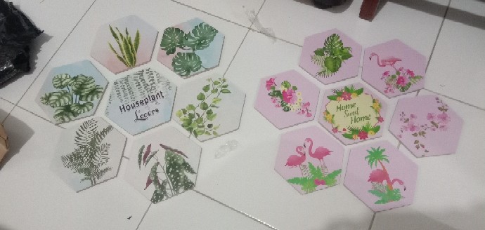 20cm Hiasan Dinding Pajangan Hexagonal Daun Tropical Monstera Bunga Vintage Bunga Matahari