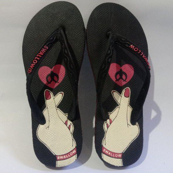 Swallow Saranghe - Sendal Jepit Karet Wanita Motif Love Korea Size 9.5 - 10.5