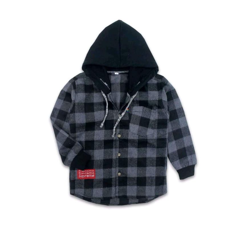 kemeja flanel anak hoodie anak lengan panjang