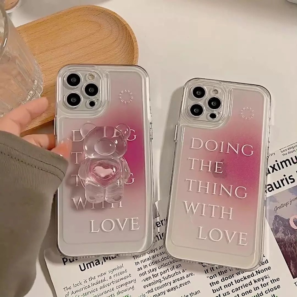 3D bear with popsocket iphone case 7 8 x xr xs max 11 12 13 pro max