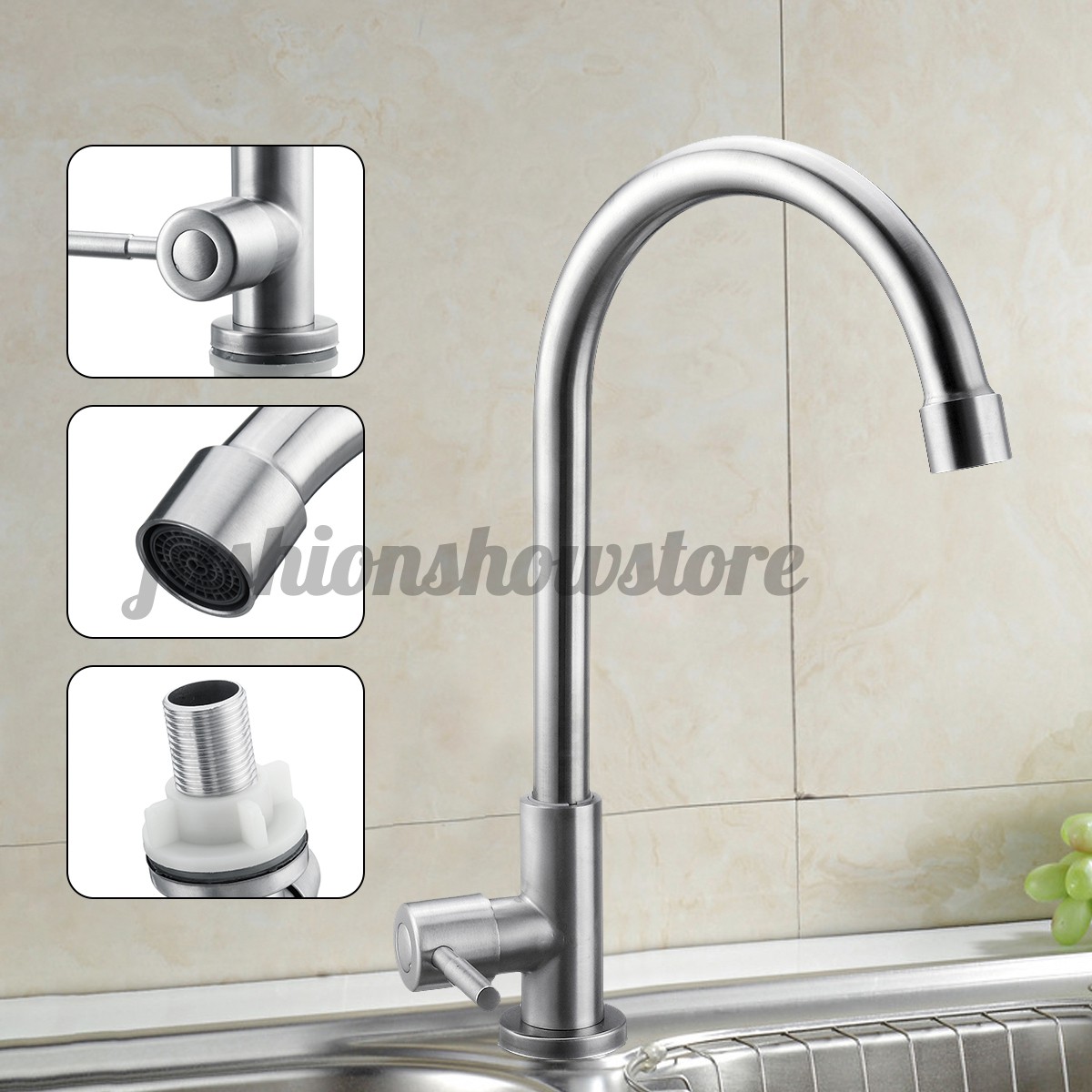 Kitchen Sink Faucet 304 Stainless Steel Single Lever Cold Water