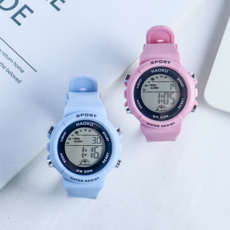 Jam Tangan Sport Digital HAOKU Rubber Wanita Dan Pria Dial Bulat / Jam Tangan Wanita Digital Strap Rubber