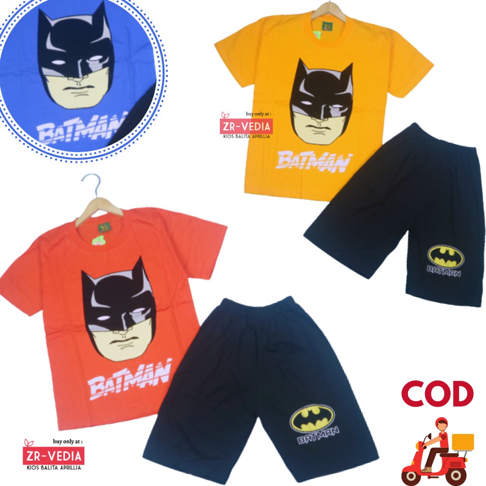 Setelan SuperHero  uk 9-10 Tahun / Kaos Karakter Anak Laki Celana Pendek Cowok Baju Main Murah