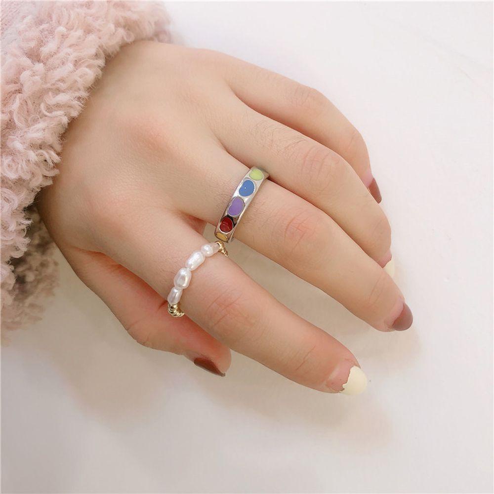 Mxbeauty Enamel Jari Cincin Temperamen Vintage Bunga Cinta Hati Bulan Mutiara Perhiasan Fashion